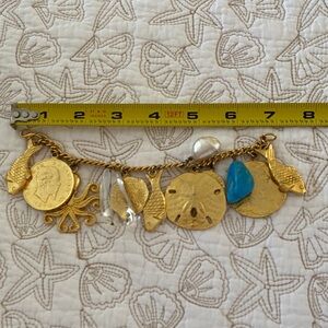Vintage 1980’s Gold-Tone Ocean Charm Bracelet with Turquoise & Pearl Accents